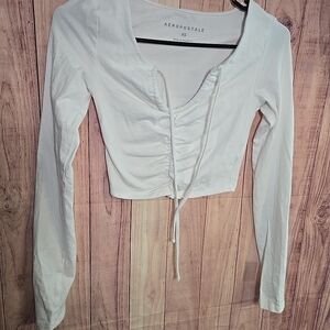 Aeropostale White Ruched Long Sleeve Top